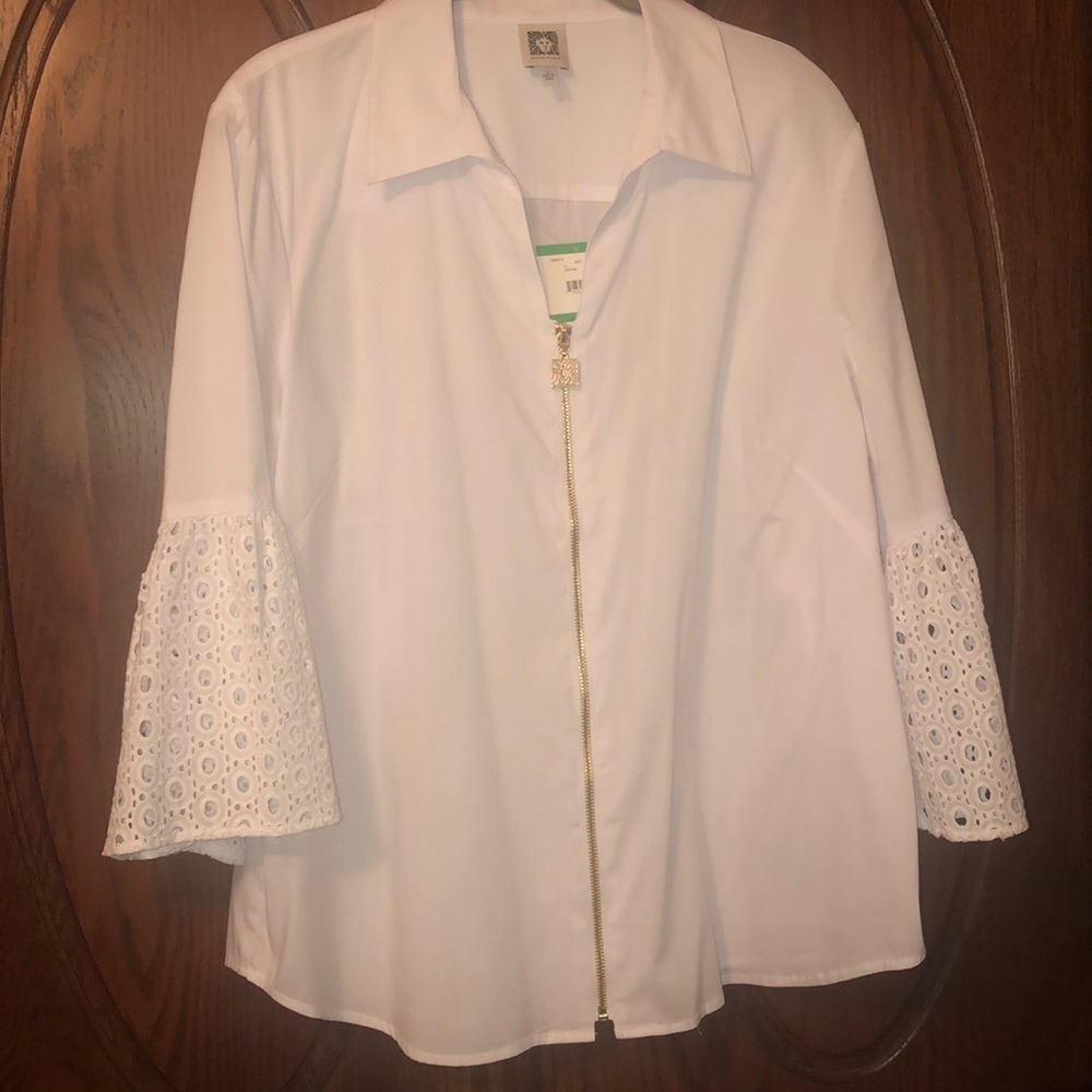 Anne Klein white zip top 3/4 sleeve top NWT sz lg